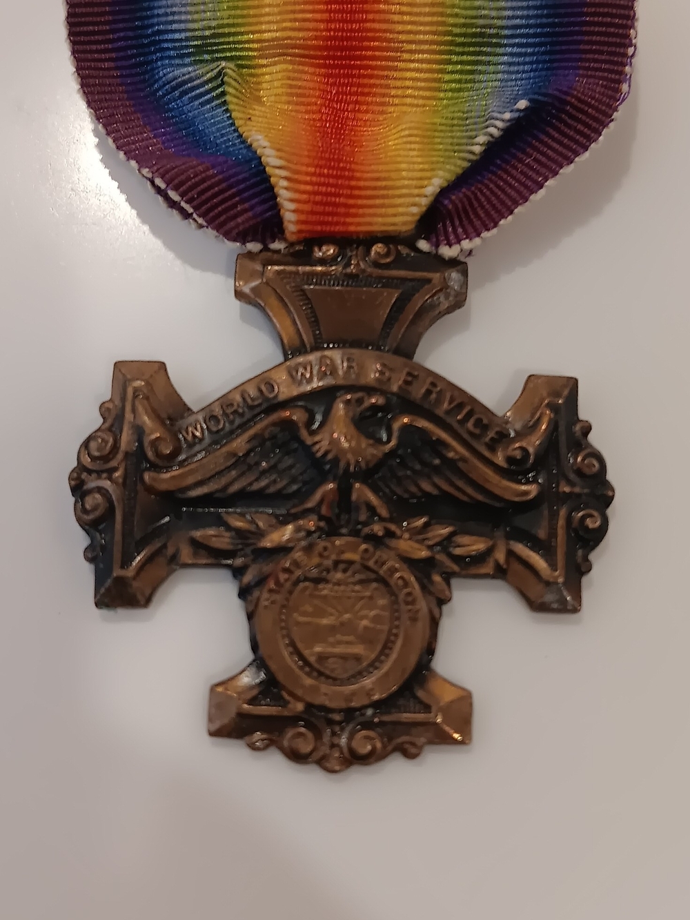 Vintage World War I Service Medal with Rainbow Ribbon